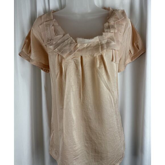Ann Taylor LOFT Pleated Square Neck, Peach, Sz: M, 56-47 - Picture 11 of 16